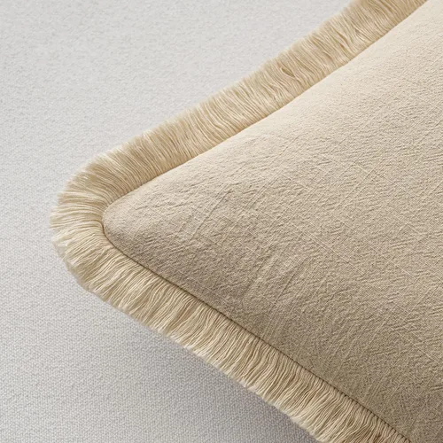 Vista 3 de MIULEE Juego de 2 fundas de almohada decorativas de lino neutro con flecos, fundas de cojín de estilo bohemio con borlas para sofá, cama, sala