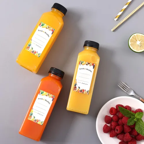 Vista 4 de Moretoes - 8 unidades de botellas de jugo de 16 onzas, botellas de plástico con tapas, botellas reutilizables para jugos para bebidas, batidos