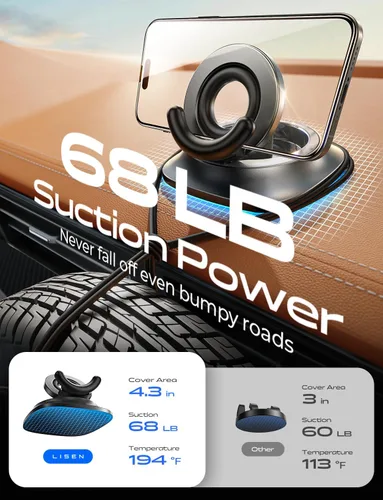 Vista 4 de LISEN Soporte de teléfono celular para tablero de instrumentos para automóvil [base giratoria de 360° + 70°] Soporte de teléfono para teléfono