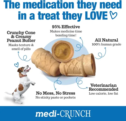 Vista 2 de Medi-Crunch Bolsitas para Píldoras para Perros, Conos de Helado Crujiente de Mantequilla de Cacahuete, Bolsitas para Píldoras para Perros