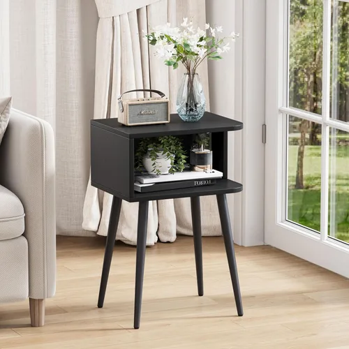 Vista 7 de MLBZ20B-2 - Juego de 2 mesitas de noche negras, mesa auxiliar de cama pequeña para espacios pequeños, mesa auxiliar moderna de mediados de siglo