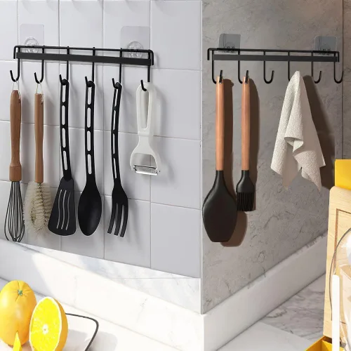 Vista 7 de Utensil Hooks Wall Utensil Holder Rail with 6 Hooks Kitchen Utensils Hanger No Drilling Wall Mounted Adhesive Utensil Hooks for Kitchen, Bathroom