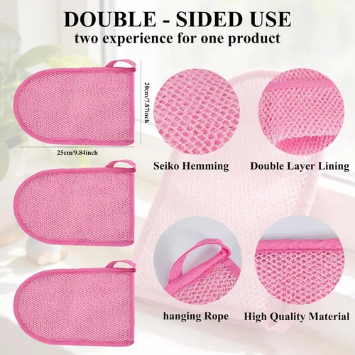 Vista 3 de QCWN 2 Piece African Net Sponge and Exfoliating Glove Set Nylon Bath Body Scrubber Washcloth for Daily Shower Back Cleaning