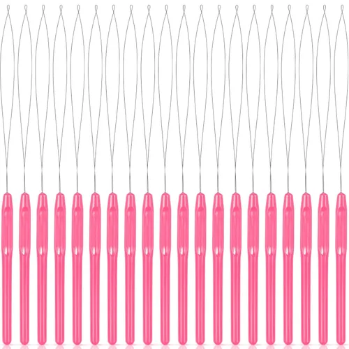 Chuangdi 20 piezas de extensión de cabello, enhebrador de aguja para tirar de aguja, dispositivo de cuentas para suministros de extensiones de Rosa