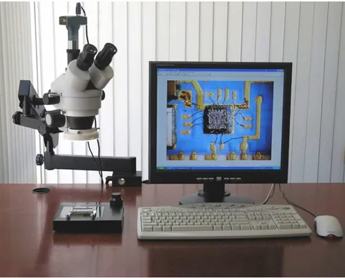 Vista 3 de AmScope SM-6TZ Microscopio de zoom estéreo trinocular profesional, ocular WH10x, aumento de 3.5X-90X, objetivo de zoom 0.7X-4.5X, iluminación