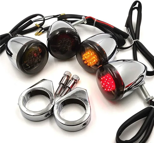 Vista 8 de MT224-013- Kit de Señales de Giro para Motocicleta con Lente Ahumada Compatible con Harley Davidson Bullet LED de 41mm de Abrazadera de Montaje
