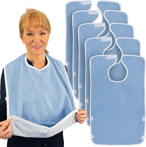 Vista 11 de Vive Baberos para adultos, juego de delantal impermeable para hombres y mujeres para comer con correa ajustable, lavable y reutilizable de tela