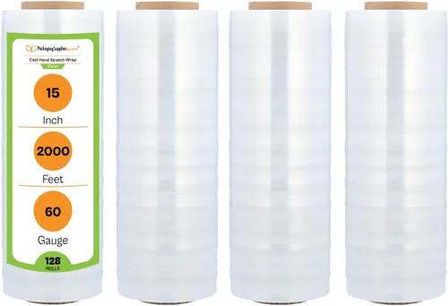 Vista 9 de PSBM - Envoltura elástica, paquete de 4, 15 pulgadas x 2000 pies, calibre 60, adherencia de plástico transparente, rollos de película elástica a