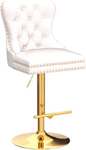 Vista 5 de Taburete de bar giratorio con respaldo copetudo, taburetes de bar ajustables en altura de mostrador, ribete de cabeza de clavo, silla de bar