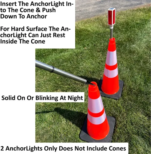 Vista 5 de Keyfit Tools AnchorLight - Cono de seguridad para construcción, advertencia de tráfico, luz de anclaje reflectante, estaca para deportes