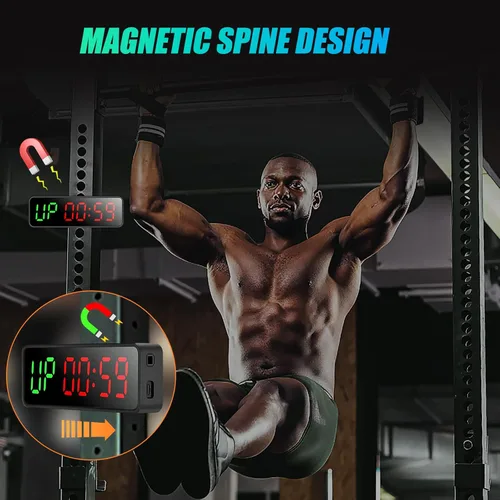 Vista 2 de Portable Gym Workout Timer, Fitness Clock with The Rubber Case and Built-in Magnetic Spine, Large LED Digital Anti Vertigo Display, for Home Garage