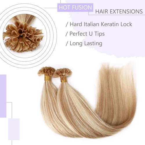 Vista 3 de SEGO Extensiones de cabello humano real con punta en U preunidas, con punta de uñas, balayage, extensiones de cabello lacio sedoso natural, 50