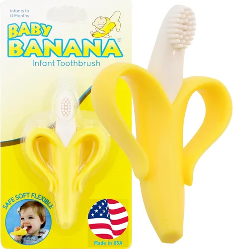 Vista 4 de Cepillo de dientes con forma de plátano para bebé, Azul