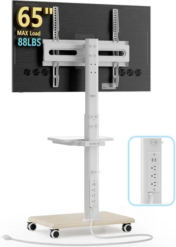Vista 9 de AX WABER - Soporte de TV universal para piso, soporte de TV móvil con ruedas, rotación de 80 grados, altura ajustable para LCD LED OLED de 27 a 65