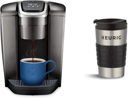 Keurig K-Elite - Cafetera de cápsulas K-Cup de una sola porción, pizarra cepillada, 12 onzas, tamaño de preparación y taza de viaje para cafetera de
