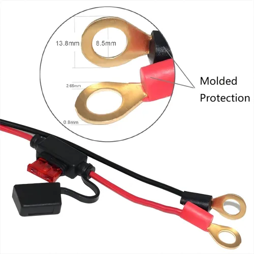 Vista 6 de Anillo terminal asamblea Kuncan 2 pies SAE A terminal arnés quick connect/desconectar, fusible de 10A