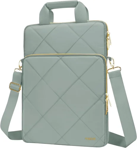 Vista 8 de MOSISO Vertical Laptop Shoulder Bag,Computer Bag,Rhombus Quilted Messenger Bag with Front Pocket&Handle&Belt