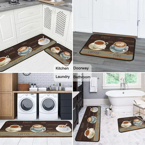 Vista 5 de Juego de 2 alfombras de cocina estilo granja, antideslizantes, lavables, absorbentes, de microfibra rústica, decoración de piso de cocina, 17 x 47 +