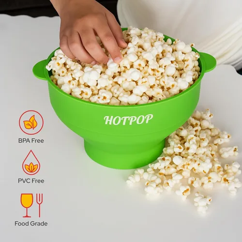 Vista 6 de El Hotpop Original - Palomitero para microondas, Popcorn, contenedor de silicona para hacer de palomitas de maíz, cuenco plegable sin BPA y apto
