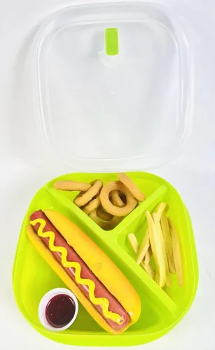 Vista 7 de Juego de 4 recipientes de almacenamiento de alimentos para microondas, caja de preparación de comidas, cajas Bento - 3 secciones / compartimentos