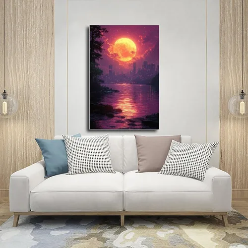 Vista 5 de ZMLIS Retrofuturism Neon Grid Wall Decor – Trippy Synthwave Art Print for Gen Z & Y2K Style Room Canvas Art Poster And Wall Art Picture Print Modern