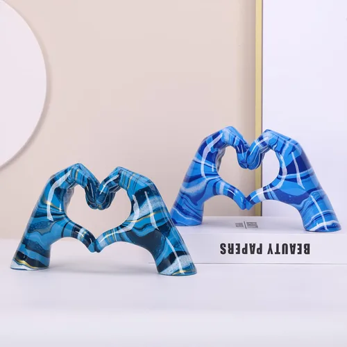 Vista 5 de LCCCK Estatuas de gestos de mano en forma de corazón, decoración de escultura de gestos de dedo, estatua abstracta de resina, estatua de gesto