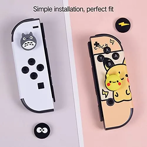 Vista 5 de PERFECTSIGHT Lindas tapas de agarre para pulgar compatibles con consola Nintendo Switch OLEDLite, funda de botón analógico de silicona suave Kawaii