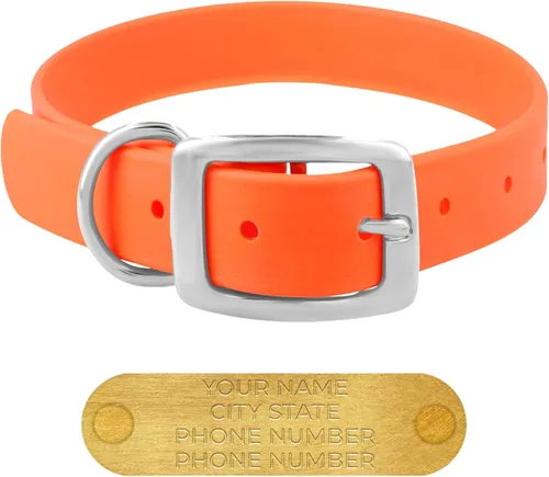 Vista 38 de Regal Dog Products Collares de perro pequeños negros impermeables con placa de nombre personalizada grabada Collar de perro de Biothane