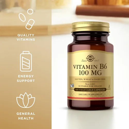 Vista 4 de Solgar Cápsulas vegetales de vitamina B6, 100 mg, 100