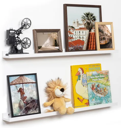 Vista 38 de Fun Memories Floating Picture Ledge Shelves, Wall Mounted Wood Storage Shelf for Bedroom, Living Room, Bathroom, Kitchen, Nursery, Display Picture