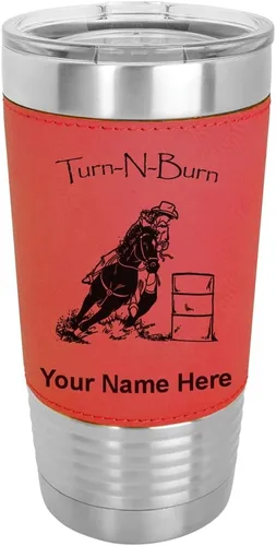 Vista 19 de LaserGram Vaso aislado al vacío de 20 onzas, Barrel Racer Turn N Burn, grabado personalizado incluido (piel sintética, gris)