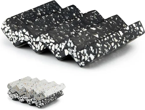 Tapeera Jabonera de piedra de terrazo Zig Zag para fregadero de baño, ahorro de jabón de concreto para barra de jabón para ducha, soporte de