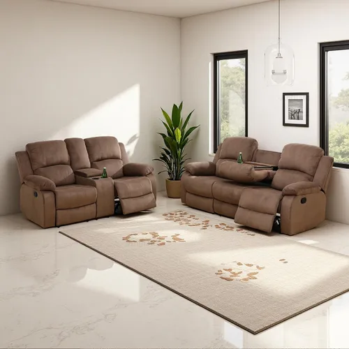 Vista 19 de Sofá reclinable manual, sofá reclinable de lujo de 3 plazas, sofá reclinable con portavasos y mesa de café, sofá de cuero sintético para sala