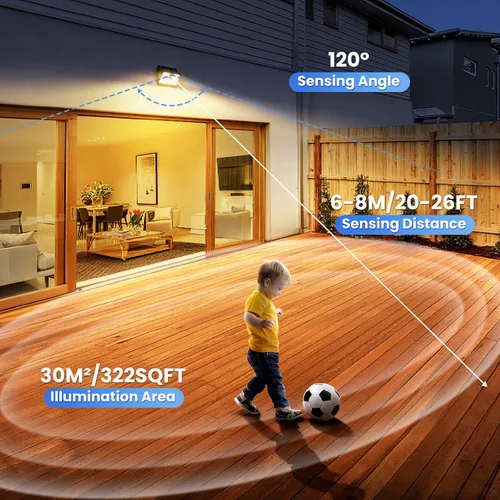 Vista 7 de 2 paquetes de luces solares con sensor de movimiento para exteriores, luces solares súper brillantes impermeables para exteriores, 3 modos