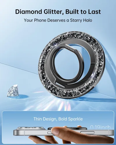 Vista 4 de SYNCWIRE Soporte magnético para anillo de teléfono para MagSafe - Soporte de agarre para teléfono con destellos con rotación de 360° y anillo