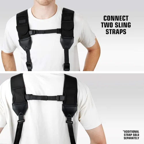 Vista 9 de USA Gear Correa de hombro para cámara con neopreno ajustable, correa de seguridad, bolsillo para accesorios, hebilla de liberación rápida, Negro