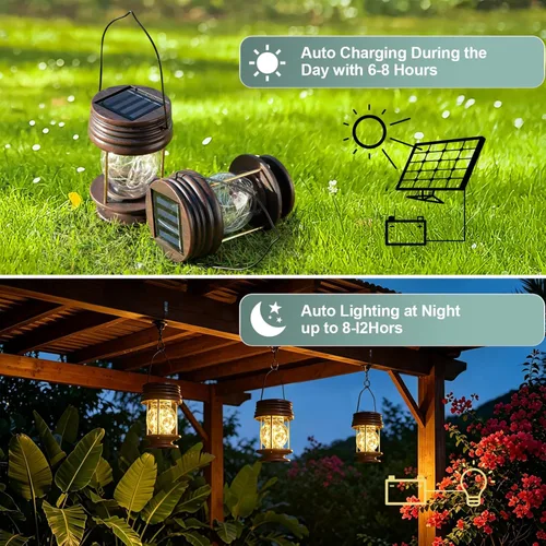 Vista 2 de Linternas solares colgantes al aire libre - 20 luces LED alimentadas por energía solar, luces de hadas de Navidad, linternas impermeables