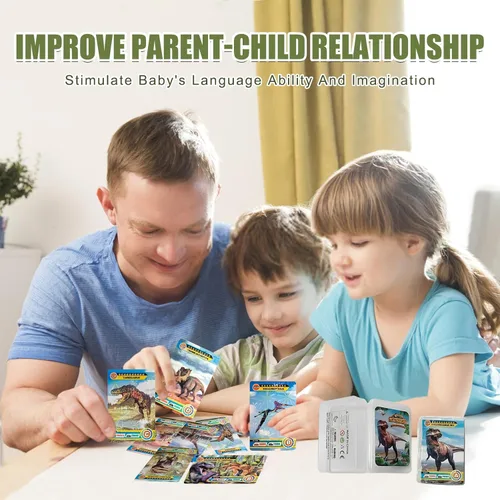 Vista 4 de Tarjetas flash de dinosaurio, 42 tarjetas coleccionables de dinosaurios para niños, animales prehistóricos, aprendizaje educativo