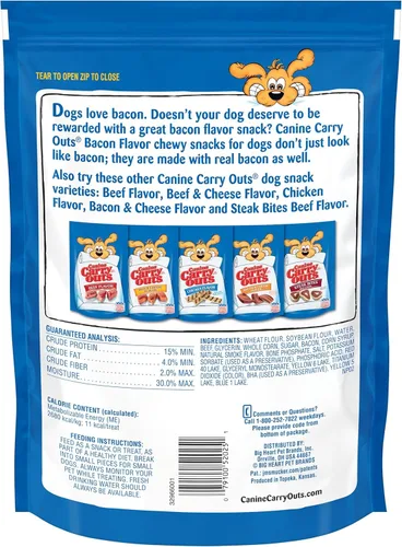 Vista 3 de Canine Carry Outs Golosinas para perros, sabor a tocino, 22.5 onzas (paquete de 4), hechas con tocino real