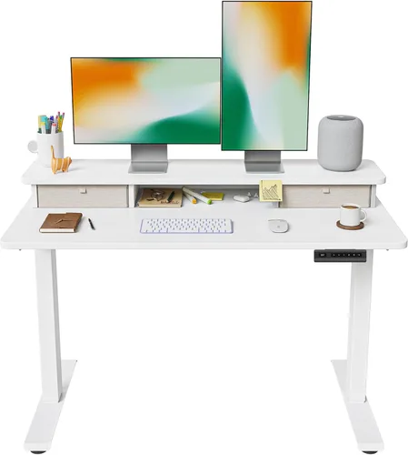 Vista 66 de FEZIBO Escritorio eléctrico de pie ajustable de altura de 40 x 24 pulgadas con doble cajón, escritorio para computadora, mesa de pie para oficina