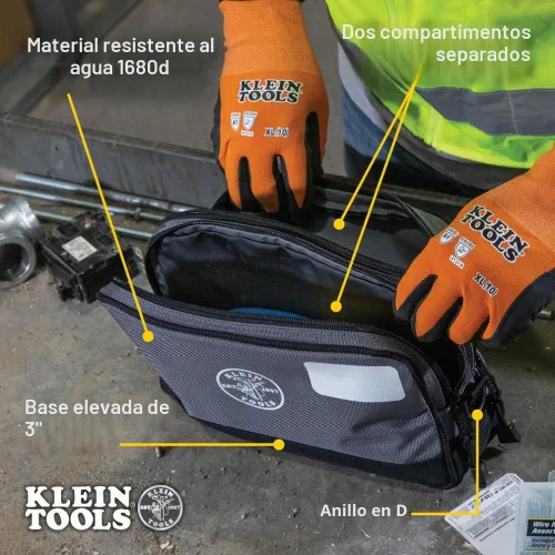 Vista 3 de Klein Tools Bolsa de herramientas, compartimentos dobles, organizador de bolsas de herramientas de alta resistencia, bolsa multiusos