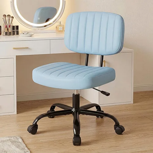 Vista 11 de DUMOS - Silla pequeña sin brazos para escritorio de casa con respaldo bajo y soporte lumbar, silla de computadora de altura ajustable con cuero