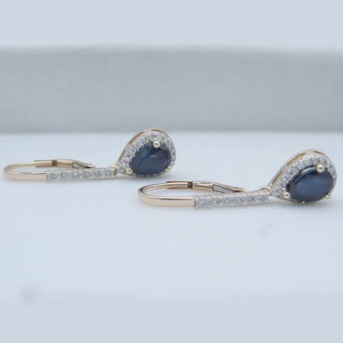 Vista 7 de 10 K Rosa Oro 7 x 5 mm de cada Ronda Pear Gemstone & Color Blanco Diamantes Señoras Dangling Drop arete