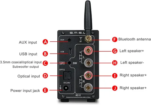 Vista 3 de S.M.S.L AD18 Amplificador estéreo de alta fidelidad de audio con Bluetooth 4.2 compatible con Apt-X, amplificador de potencia digital completo USB
