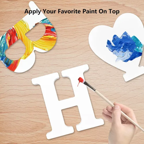 Vista 3 de Letras de madera blancas 3D de 4 pulgadas, letras del alfabeto de madera sin terminar para decoración de pared, manualidades de madera, letras