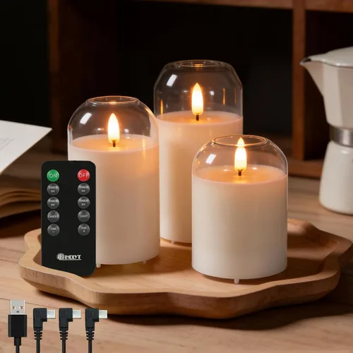 Vista 10 de Vela Recargable Sin Llama, Vela de Pilar LED Intermitente de Cera Real con Control Remoto y Temporizador, Velas Electrónicas Decorativas, 1 Juego
