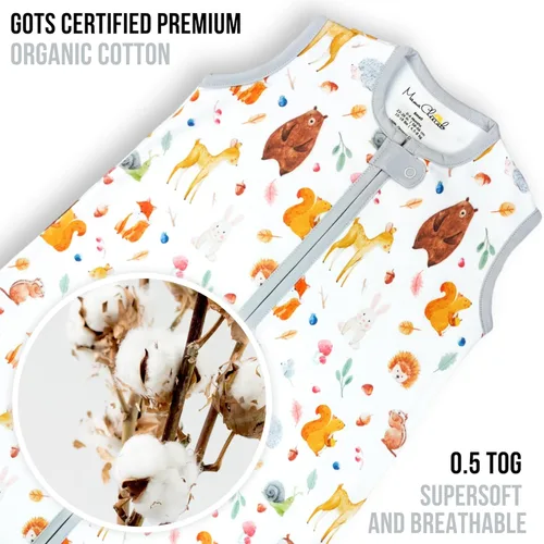 Vista 105 de Mama Cheetah Saco de dormir para bebé de 0.5 TOG, Manta portátil de algodón orgánico para bebé con cremallera bidireccional, Saco de dormir
