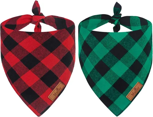 Malier Paquete de 2 pañuelos de Navidad para perros, bandana clásica de búfalo rojo a cuadros para perros para niñas y niños, bufanda para mascotas,