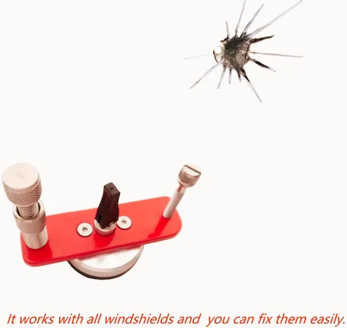 Vista 2 de Herramienta automotriz Reparación de parabrisas Herramienta de reparación de virutas de roca de vidrio agrietado con puente (rojo)