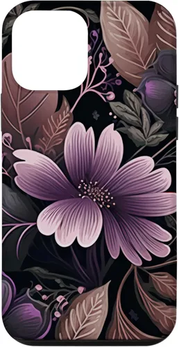 Vista 12 de Funda para iPhone 15 Moody Floral con Flores Moradas y Hojas Decorativas